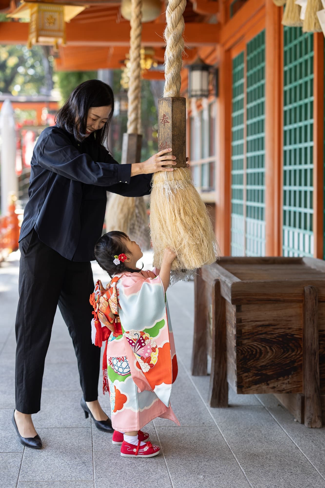 七五三の子供とお宮参りの赤ちゃん