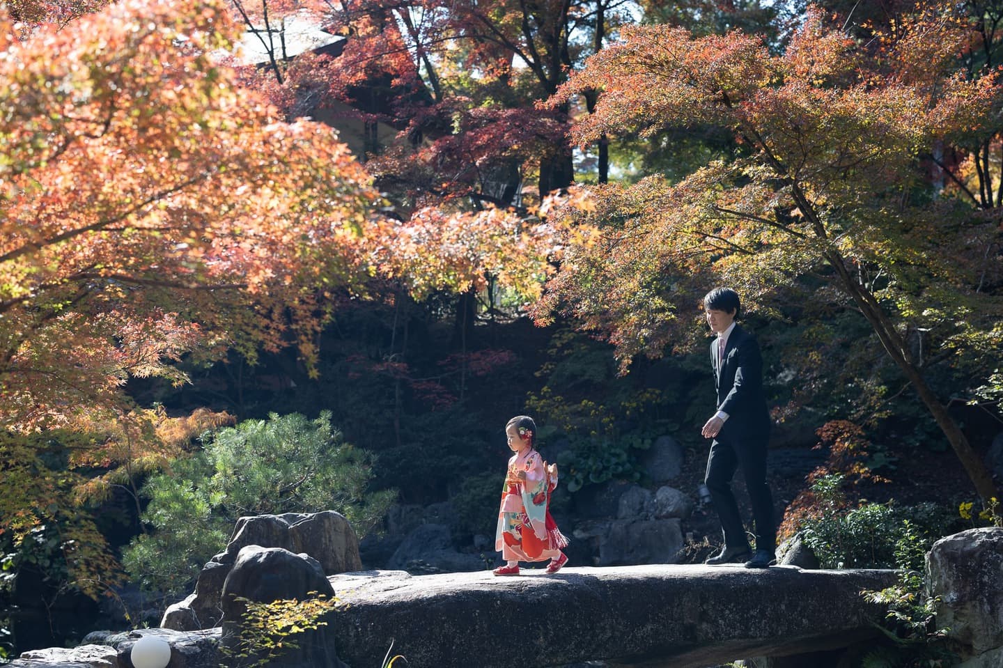 七五三の子供とお宮参りの赤ちゃん